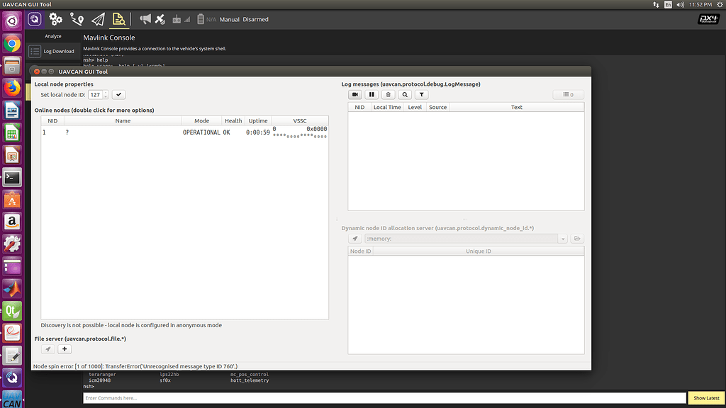 UAVCAN GUI- Unrecognized message type ID - Pixhawk Board
